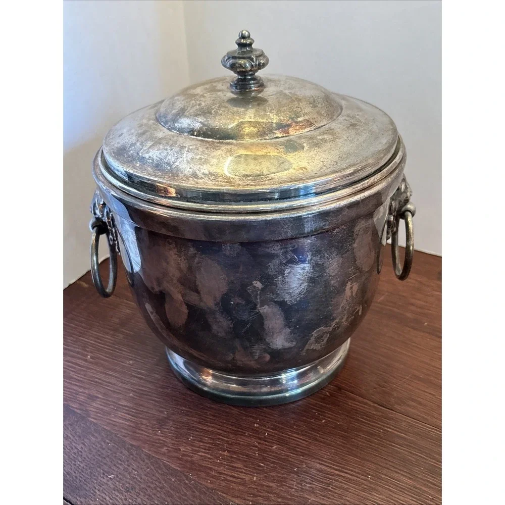 VTG Crosby E.P.C #2 Vacuum Sealed Ice Bucket With Lid, Lion Head Ring Handles
